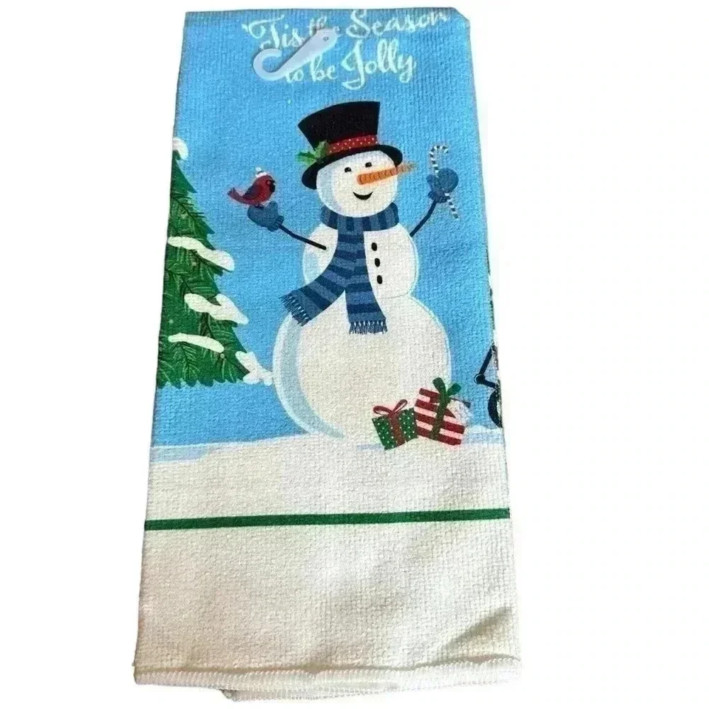 Microfiber Kitchen Towel with Snowman 15in x 25in